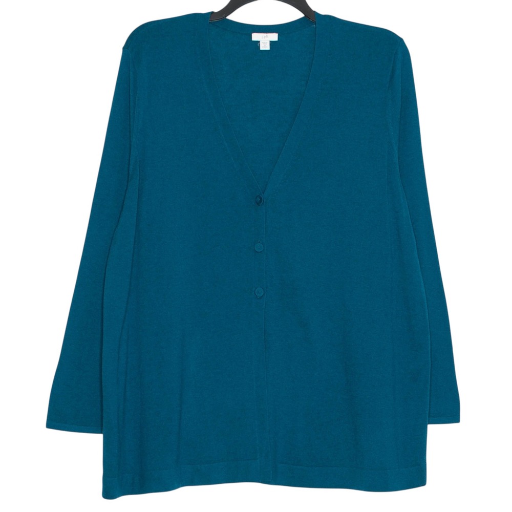 J Jill Cardigan Wool Blend Minimalist Quiet Luxury Old Money Teal Plus Size 2X